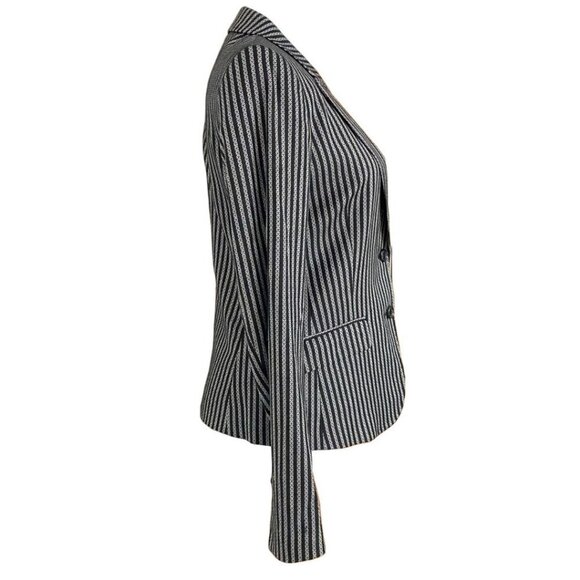 TIGER OF SWEDEN BLACK WHITE WOOL BLEND GEO STRIPED ODINA 3 PEAK LAPEL BLAZER - 4 - Picture 2 of 10